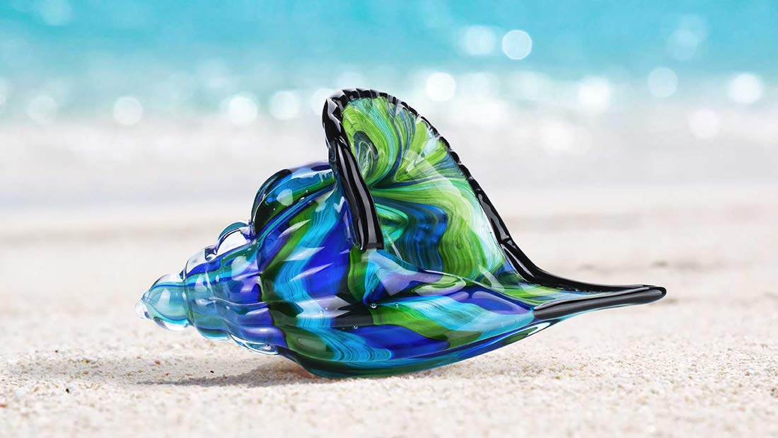 QFkris 8" Glass Conch Figurines, Hand Blown Seashell Art Glass Sculpture, Beautiful Home Decor, Crystal Paperweight