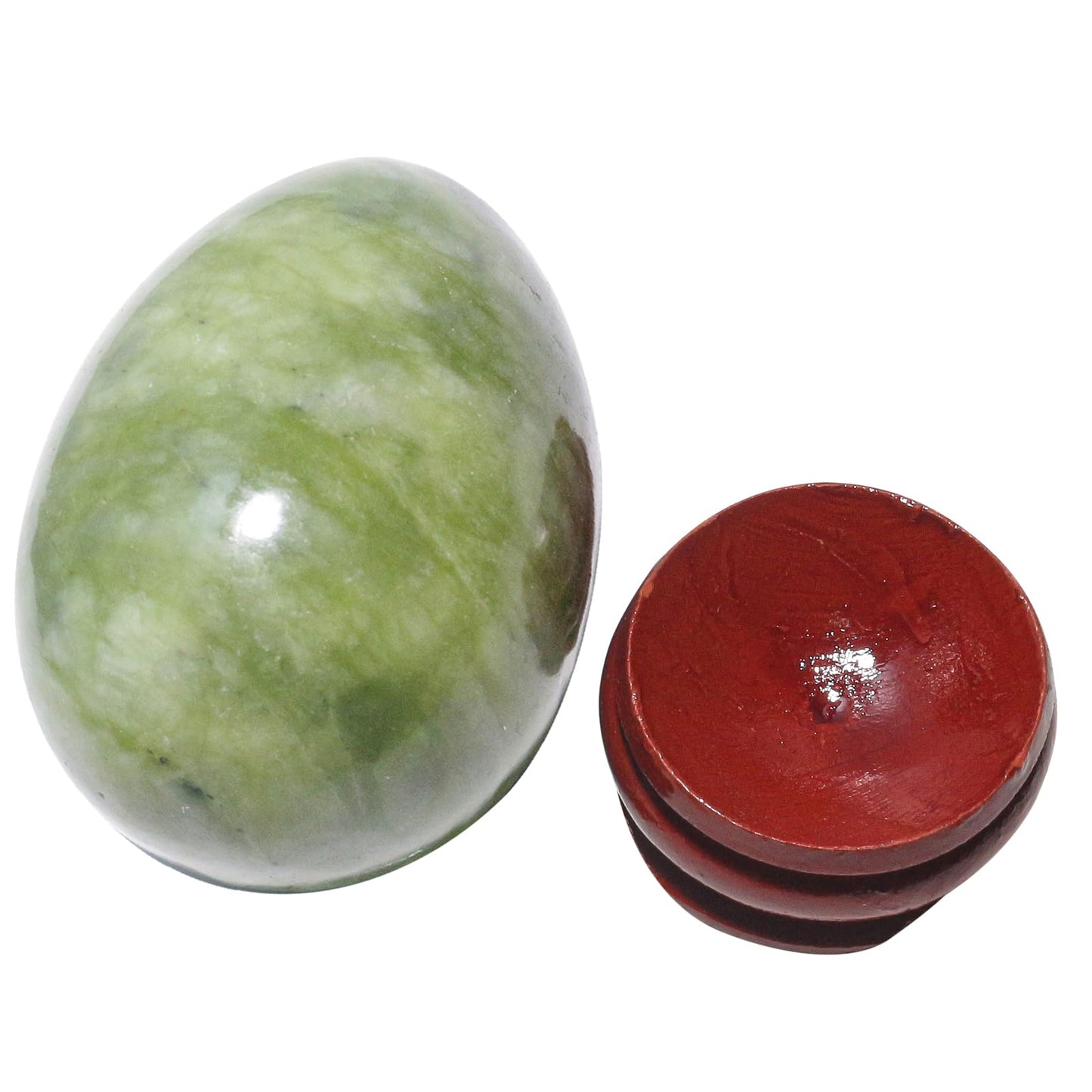 Casaper 2" Natural Green Jade Egg with Wood Stand for Home Decoration, Polished Crystal Pocket Palm Sphere Fengshui Figurines Healing Reiki