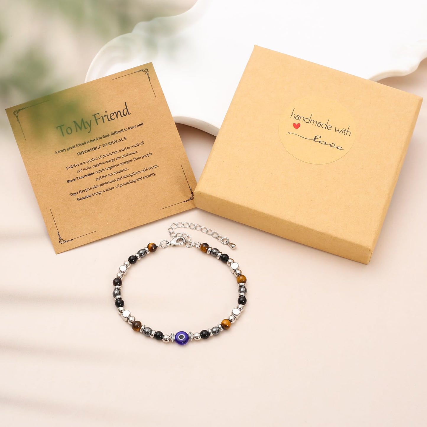 MTJAHPS Protection Bracelet, empath protection, black obsidian Crystals and Healing Stones Bracelet for Women ,Luck ,Anxiety and Stress Clam Bracelet (Friend-Evil Eye Triple Threat Protection)
