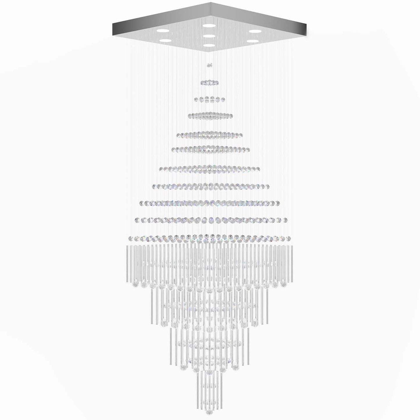 Flashing God D32''X H79'' Foyer Chandelier for High Ceilings,Square Crystal Raindrop Chandeliers,Large Chandelier for Entrance Foyer Villa,4 Tier Chandeliers