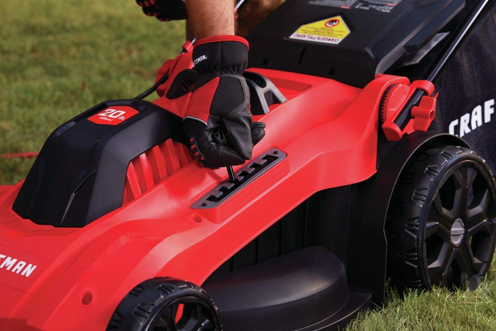 CRAFTSMAN Electric Push Lawn Mower, 20-Inch Deck, Corded, Powerful 13-AMP Motor, 6 Setting Height Adjustment, Winged Blades, 3 in 1 Bagging, Mulching and Discharge (CMEMW213)