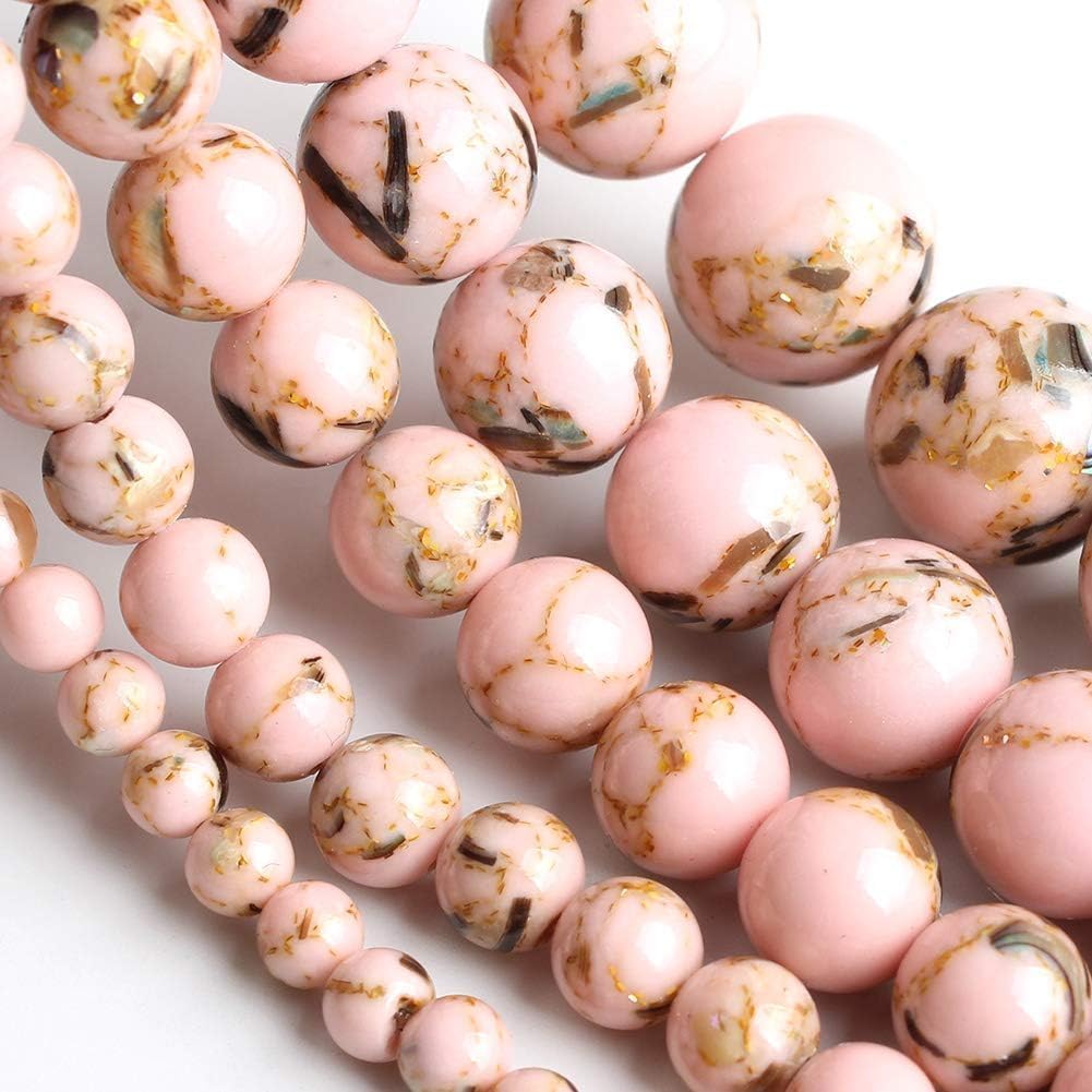Yochus 45pcs Pink Shell Turquoise Beads,8mm Natural Stone Round Loose Beads for Jewelry Making Earring Necklace DIY Crafts