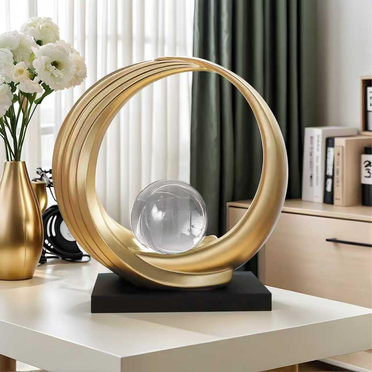Dosker Golden Shelf Decor Statues,Coffee Table Modern Abstract Stripe Home Decor Sculpture,Desk Decor for Living Room,Office(Golden)