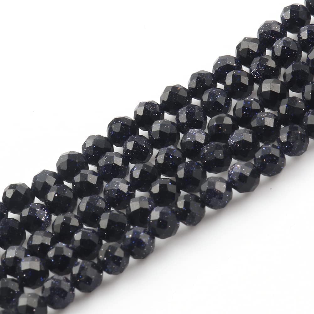 Song Xi 120pcs 3mm Natural Blue Sandstone Gemstone Beads Faceted Round Loose Stone Beads for Jewelry Making (1 Strand)