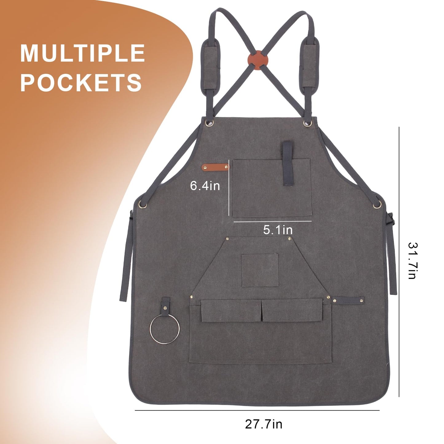 Rtcimoic Men's Multi-Function Woodworking Tool Apron, Multi-Pocket Canvas Carpenter Shop Work Apron, Heavy Duty Adjustable Belt S-3XL Grey