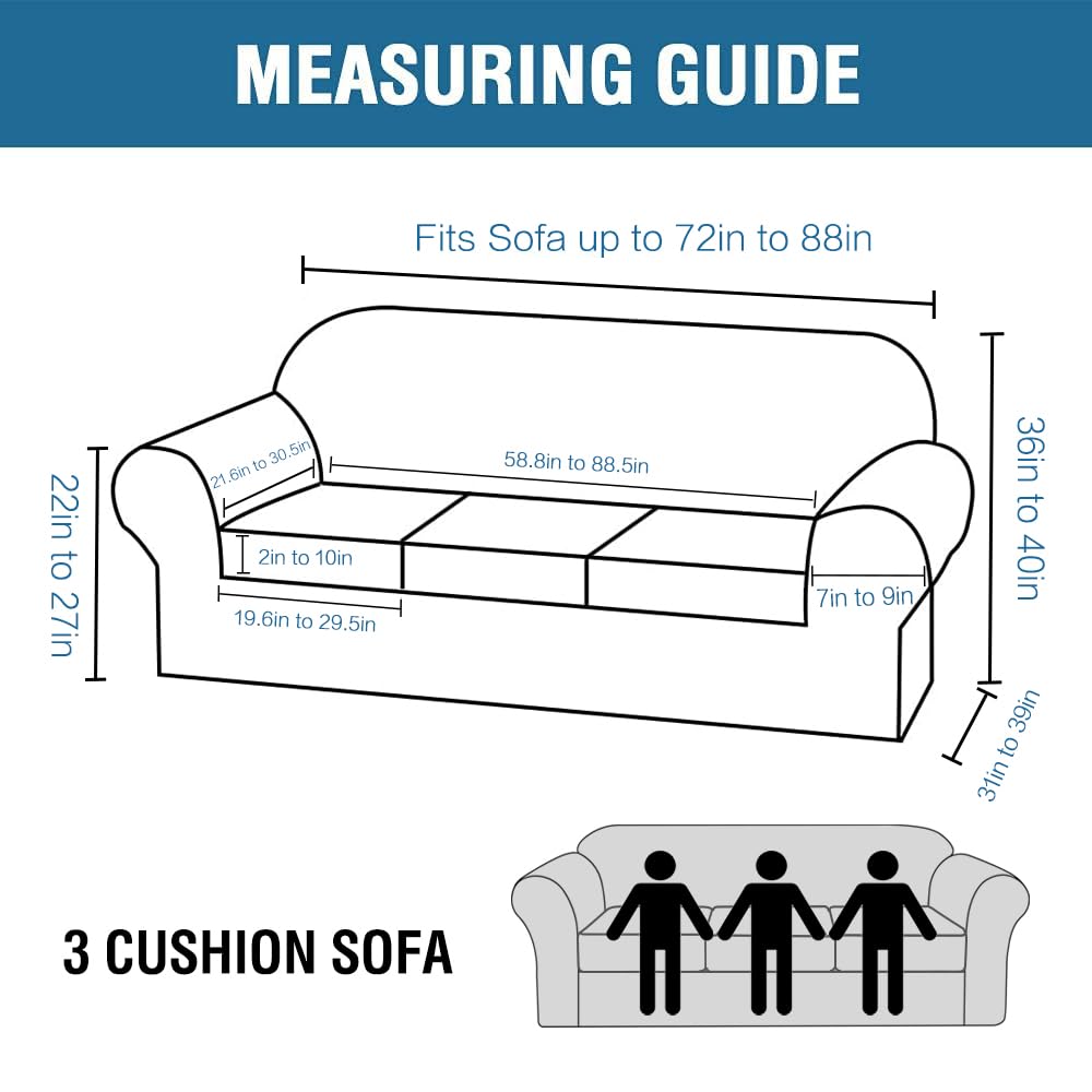 H.VERSAILTEX 4 Piece Stretch Sofa Covers for 3 Cushion Couch Covers for Living Room Slipcovers (Base Cover Plus 3 Seat Cushion Covers) Upgraded Thicker Jacquard Fabric (Sofa, Sand)