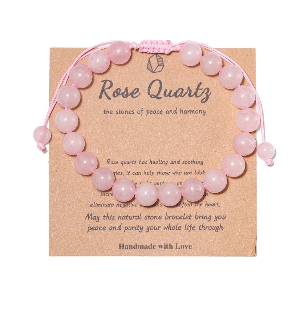 Pingyongchang Stress Relief Anxiety Yoga Bracelet,Healing Crystal Stone Mantra Bracelets for Women Natural Beaded Birthday Gifts Inspirational Bracelet for Men-Rose Quartz