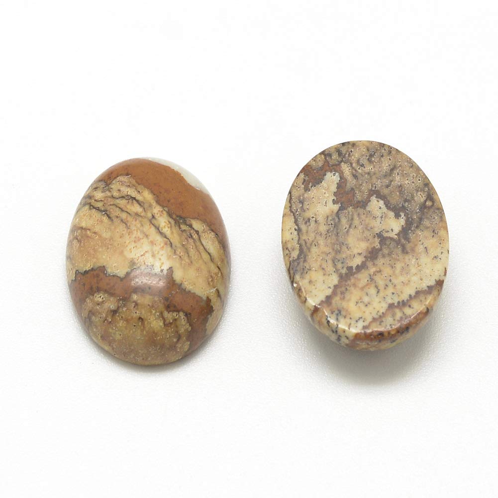 Fashewelry 50Pcs Natural Oval Picture Jasper Flat back Gemstone Cabochons 14x10mm Healing Chakra Crystal Stone Bead Cab Covers No Hole for Jewelry Craft Making