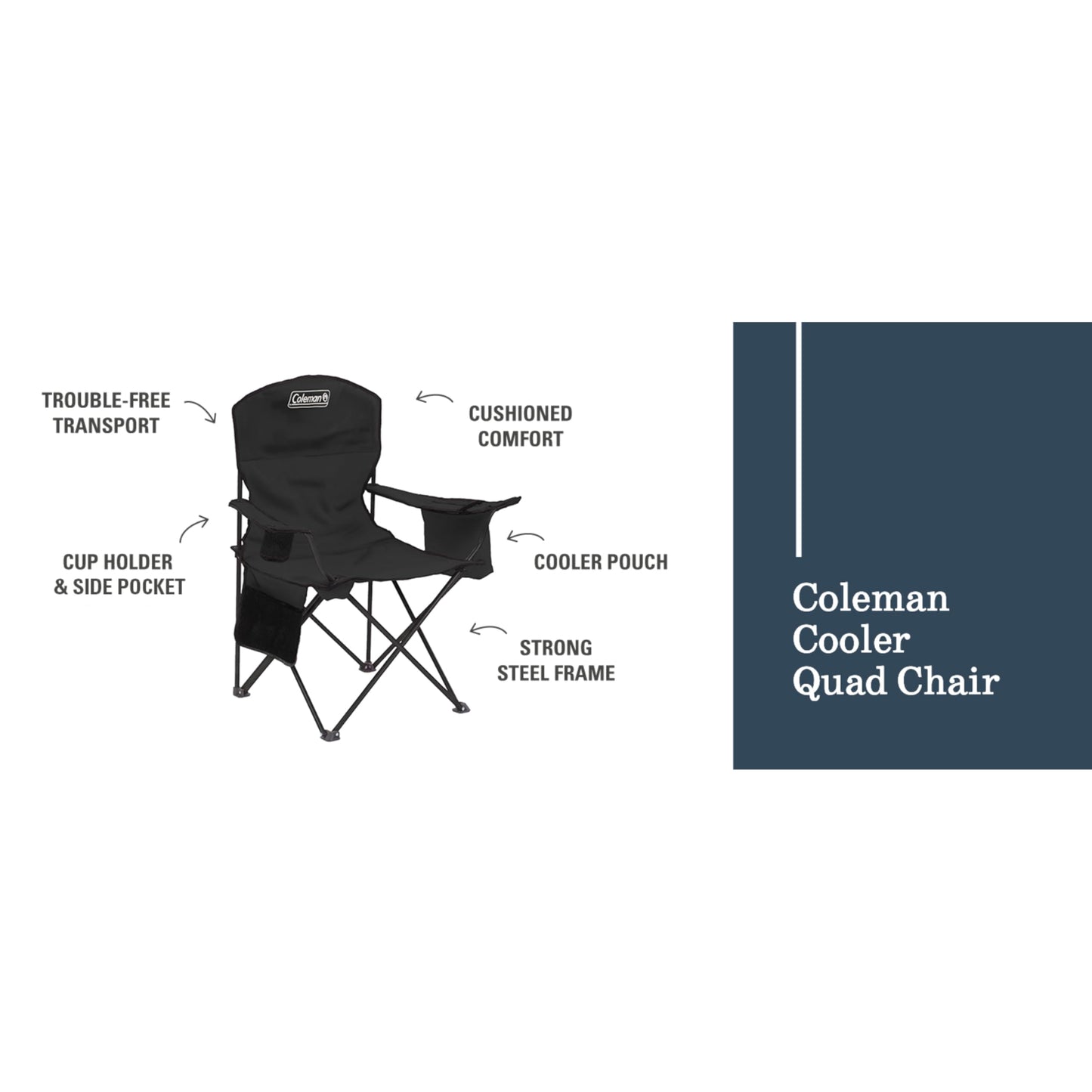 Coleman Portable Camping Chair with 4-Can Cooler, Cushioned Seat & Back with Side Pockets & Cup Holder, Carry Bag Included, Great for Camping, Tailgating, Firepits, Patio, & More