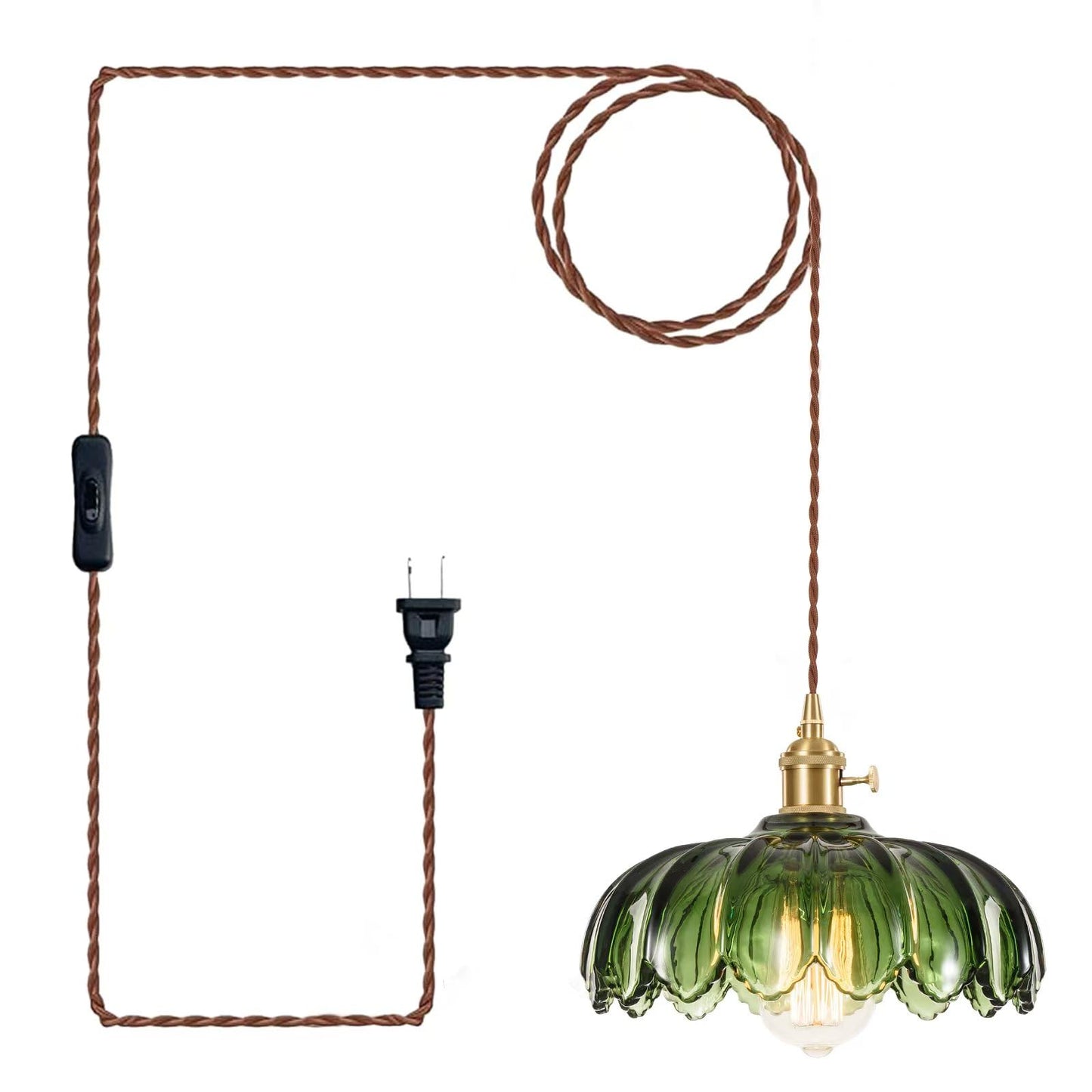 XZHGCEE Plug in Pendant Light Fixtures: Hanging Light Plug in Green Glass Hanging Lamp, Pendant Lighting for Kitchen Island, Bedroom, Dining Room, Living Room, E26 No Bulb