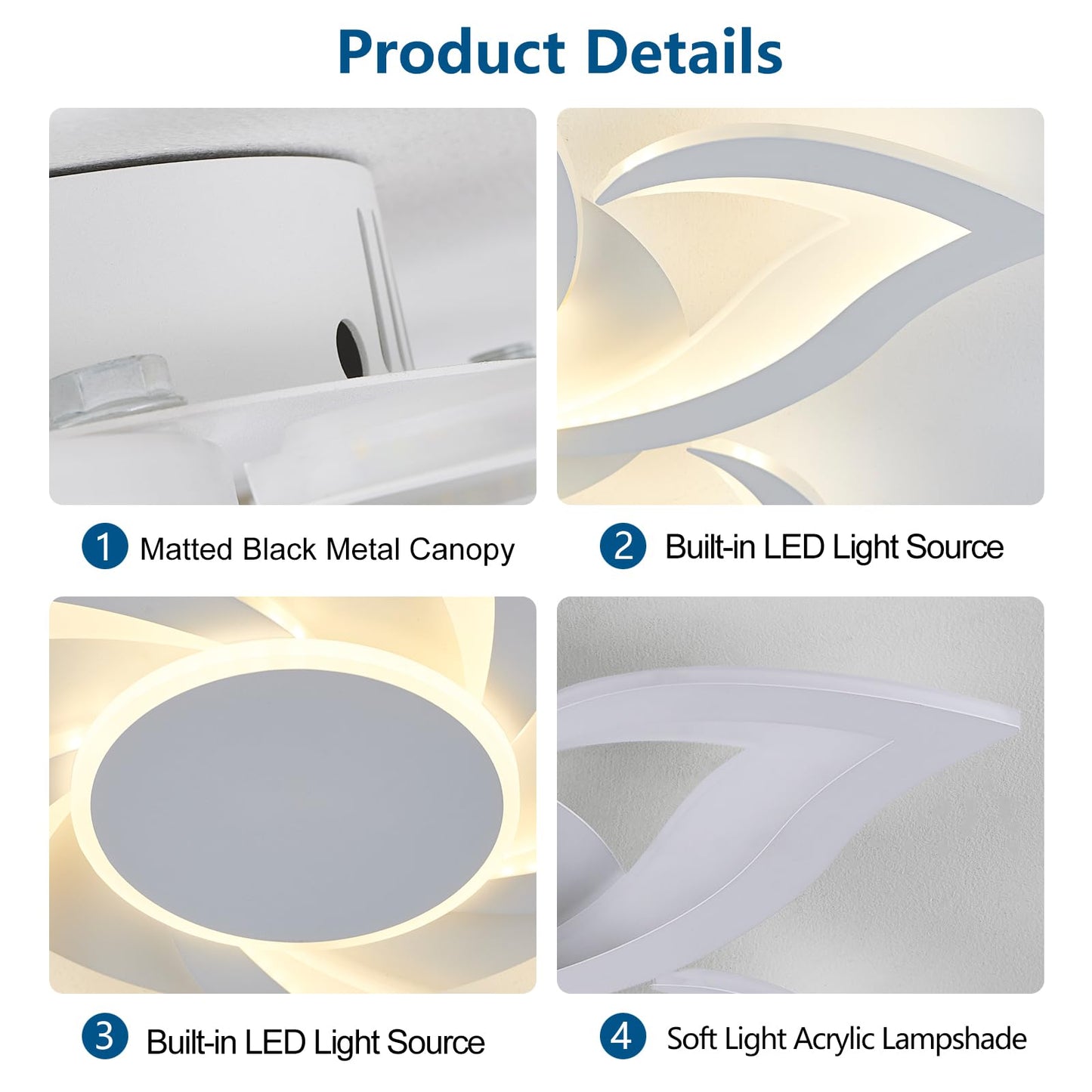 HuixuTe 24" Modern Geometric Ceiling Light Fixture, White Dimmable 3 Colors LED Close to Ceiling Light Fixtures with Remote, Low Profile Flush Mount Ceiling Light for Kitchen, Living Room