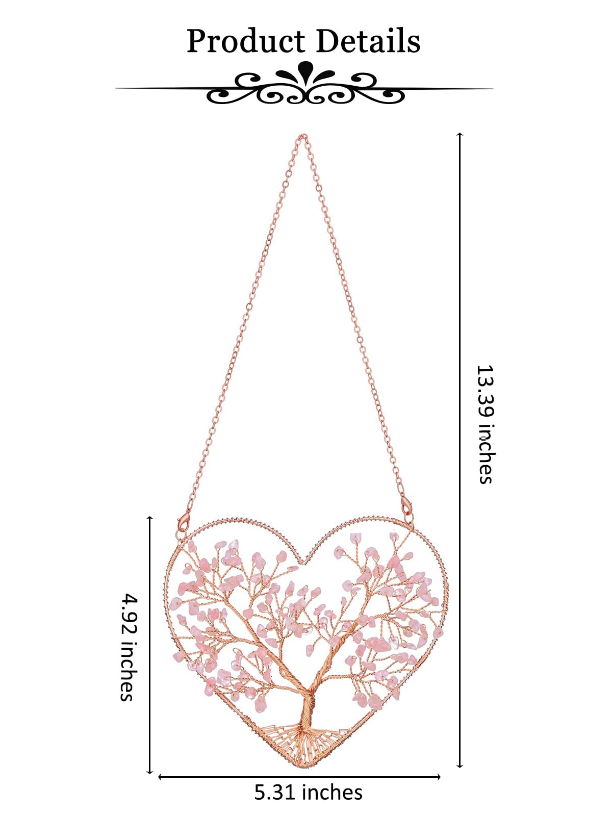 MANIFO Rose Quartz Crystal Tree Life Hanging Ornament Heart Healing Crystal Gemstone Hanging Decoration for Home Garden Window Wall Gifts