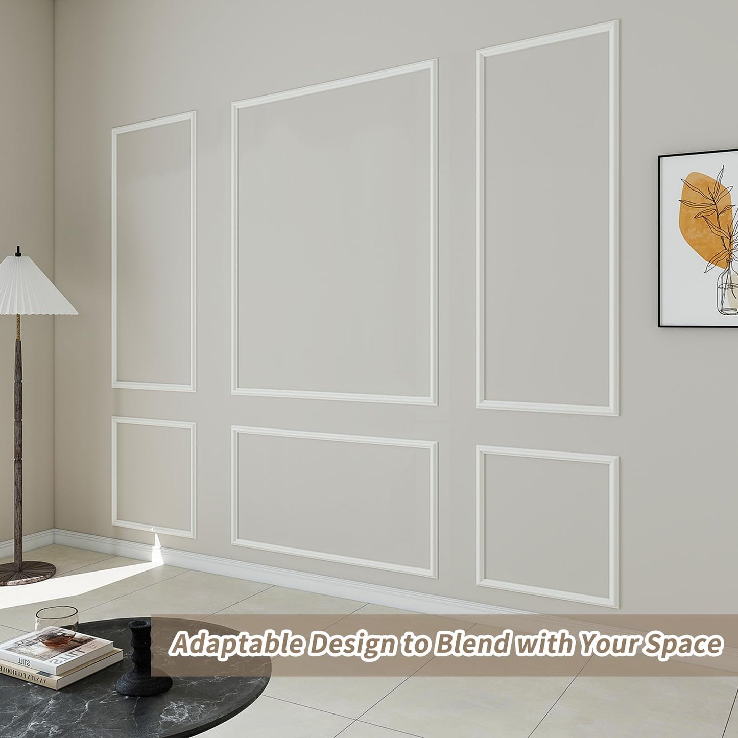JBER Peel and Stick Wall Molding Kit of 6 pcs, Pre-Cut Wall Molding Ready-to-Assemble Wainscoting Panels, 3D Wall Trim Molding for Interior Wall Décor Living Room Bedroom Accent Wall, 3 Top 3 Bottom