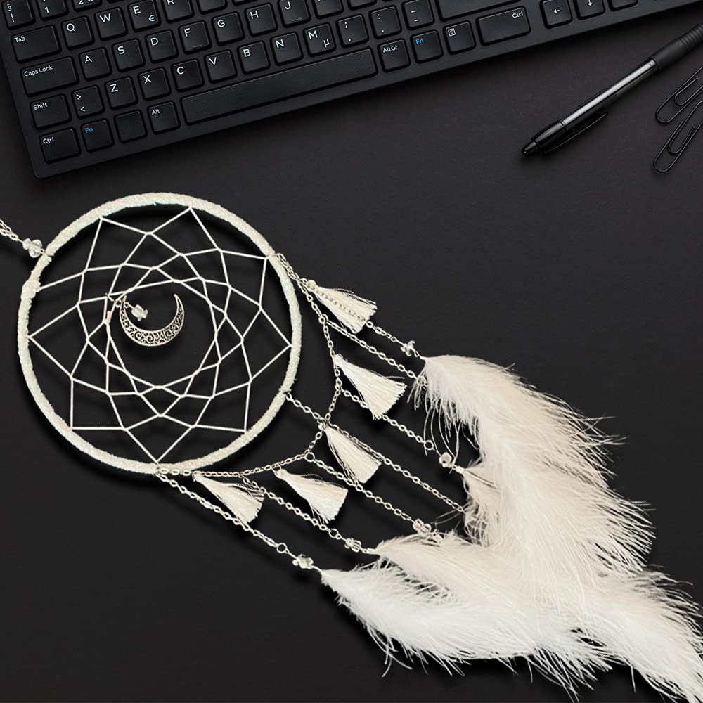 White Dream Catchers Handmade Feather Native Circular Net for Boys Girls Bedroom Wall Hanging Nursery Bedroom Decoration Blessing Gift
