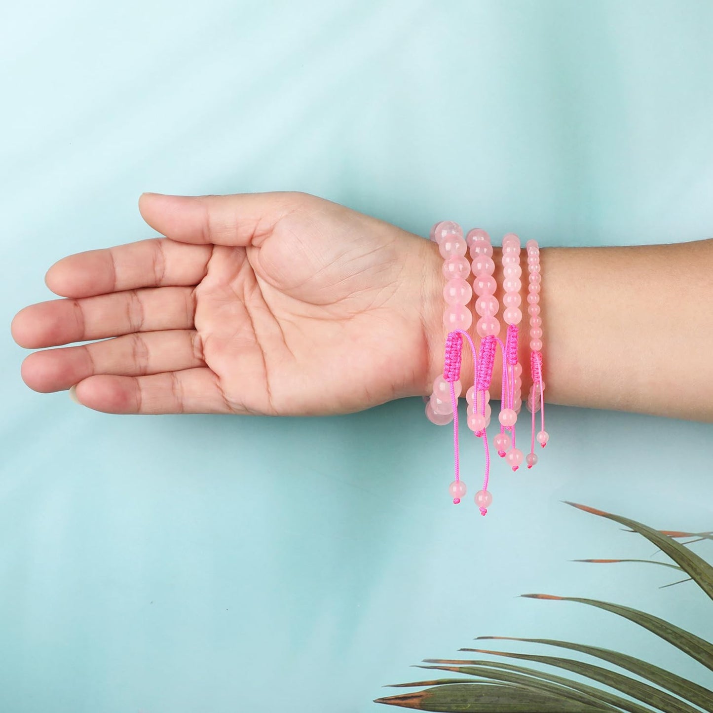 AD Beads 8mm Rose Quartz Bracelet - Stone of stone of Love and Courage - Handmade Natural Stone Crystal Bracelet with Adjustable Macrame String - Yoga Healing Power Energy Gifts for Men and Women