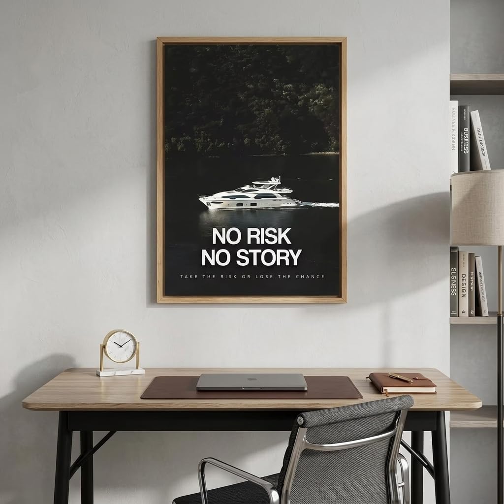Wood Framed Motivational Office Wall Art Luxury Yacht Canvas Print, Modern Inspirational Success Quote Poster,Nautical Picture Wall Decor for Home Office, Study8x10Inches