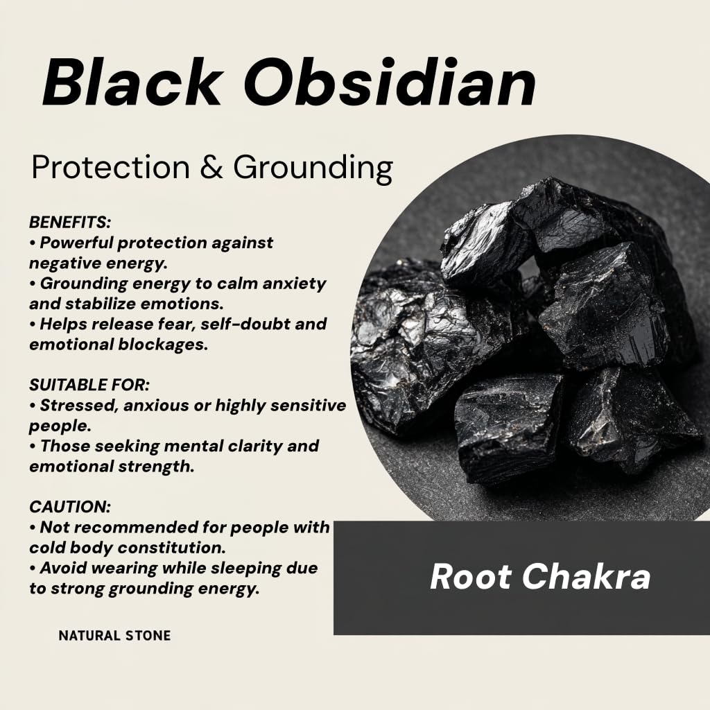 Loveliome Natural Black Obsidian Oval Polished Worry Stones, Healing Crystal Indoor Fountain Stones Massage Energy Anxiety Relief Items