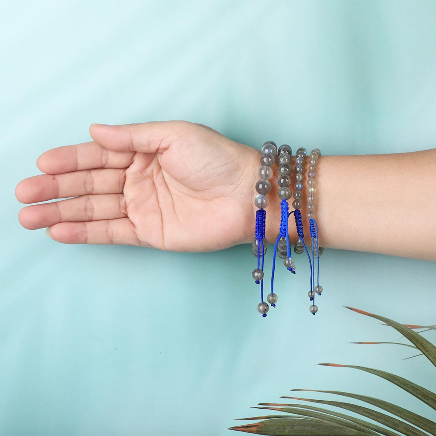 AD Beads 8mm Labradorite Bracelet - Stone of Mind Calm Downing - Handmade Natural Stone Crystal Bracelet with Adjustable Macrame String - Yoga Healing Power Energy Gifts for Men and Women
