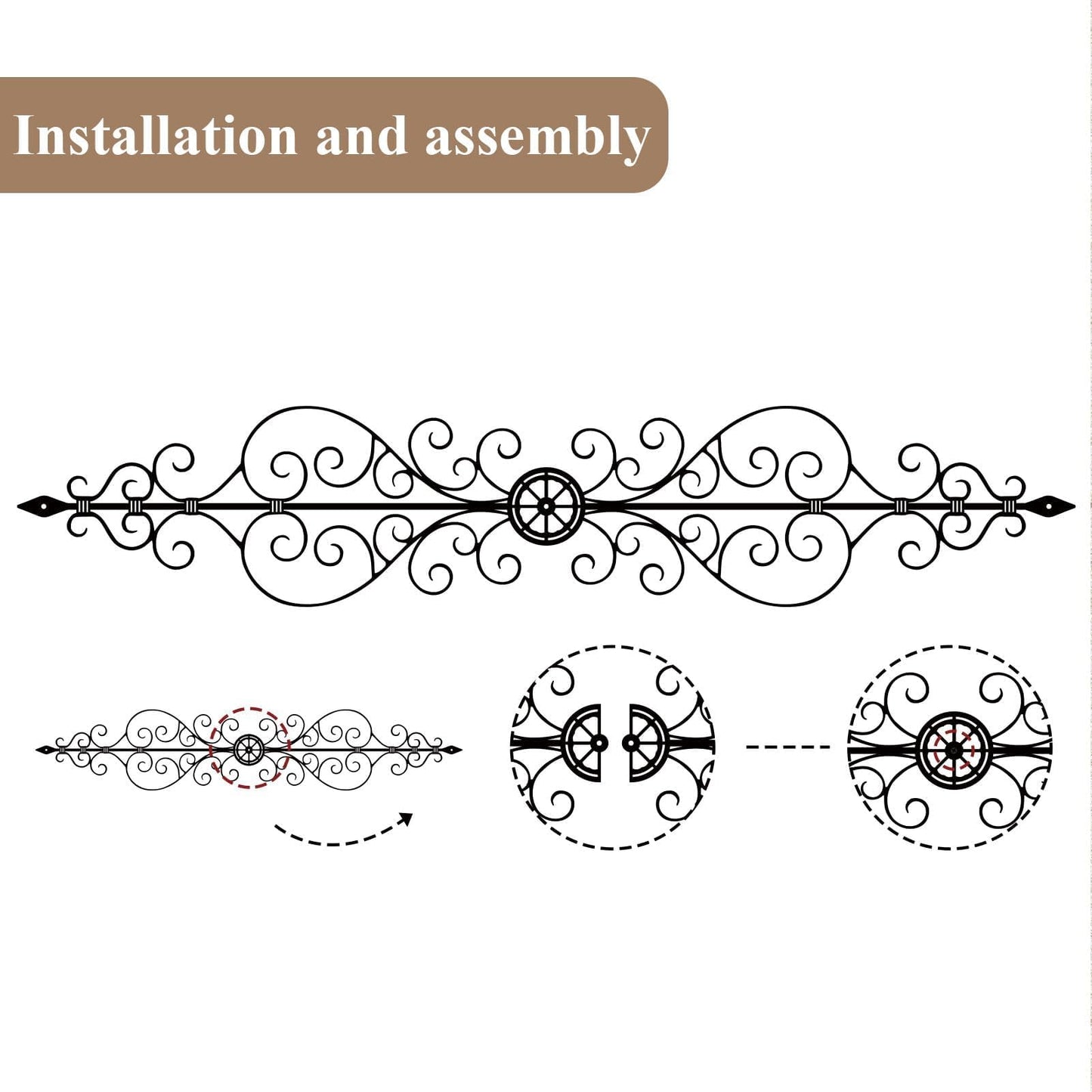ruelen Metal Scroll Wall Decor Rustic Iron Wall Medallion Small Traditional Metal Scroll Wall Art for Home Living Room Front Porch Above Door Hallway Entryway Decoration