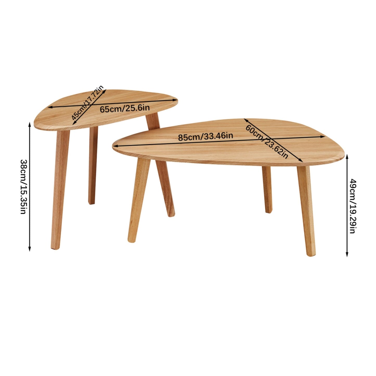 DURISEN Nesting Coffee Table Set of 2-Mid Century Modern Guitar Pick Stacking Tables with Solid Wood Legs-Waterproof Triangle Center Side End Table for Small Living Room,Apartment,Balcony (Natural)