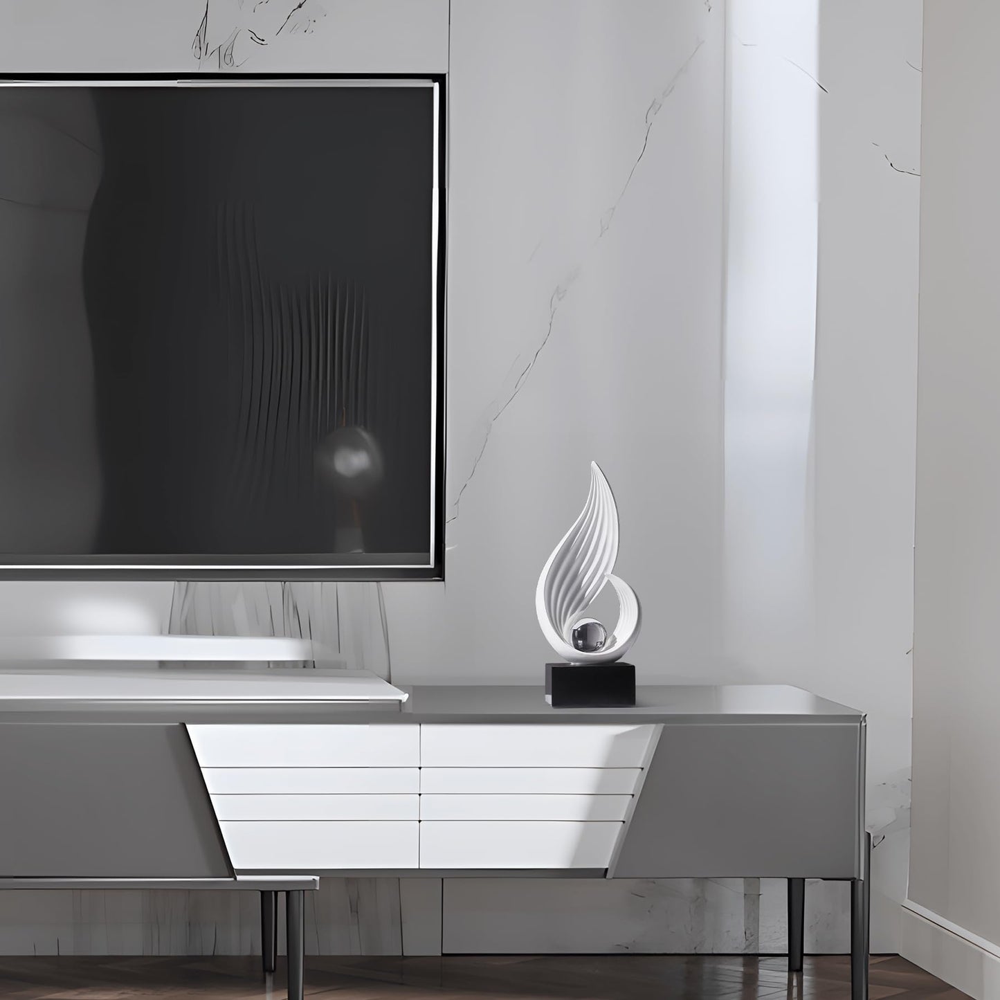 FJS Home Decor Modern White Statue Living Room Decor, Resin Shelf Decor Accents, Abstract Art Sculptures Decorations for Bookshelf Dining Room Office Coffee Table TV Stand