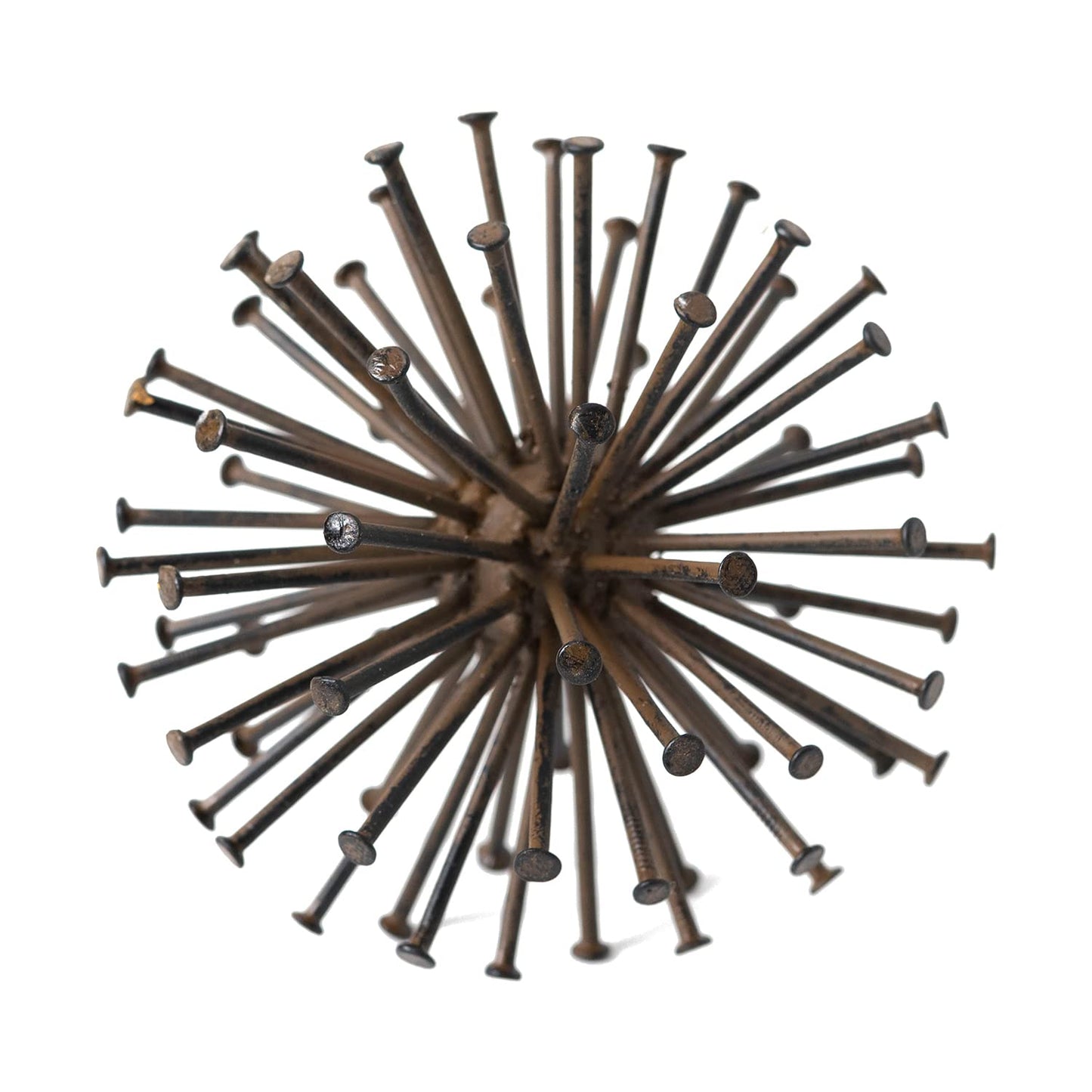 TICKCACY Metal Starburst Sculpture, Spike Tabletop Decorative Sphere, Small Abstract Geometric Urchin Decor Ball, Rusty Iron Table Top Decoration Orb for Home Living Room Bedroom Office Shelf