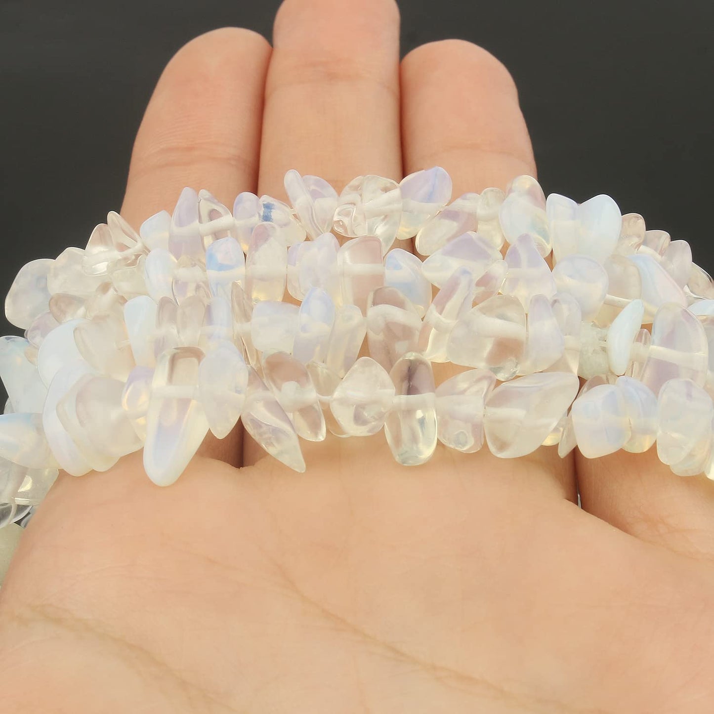 30in White Opalite Natural Chip Stone Beads 5-8mm About 230pcs, Irregular Drilled Translucent White Bead for Bracelets Jewelry Making Supplies for Adults, DIY Crafts.