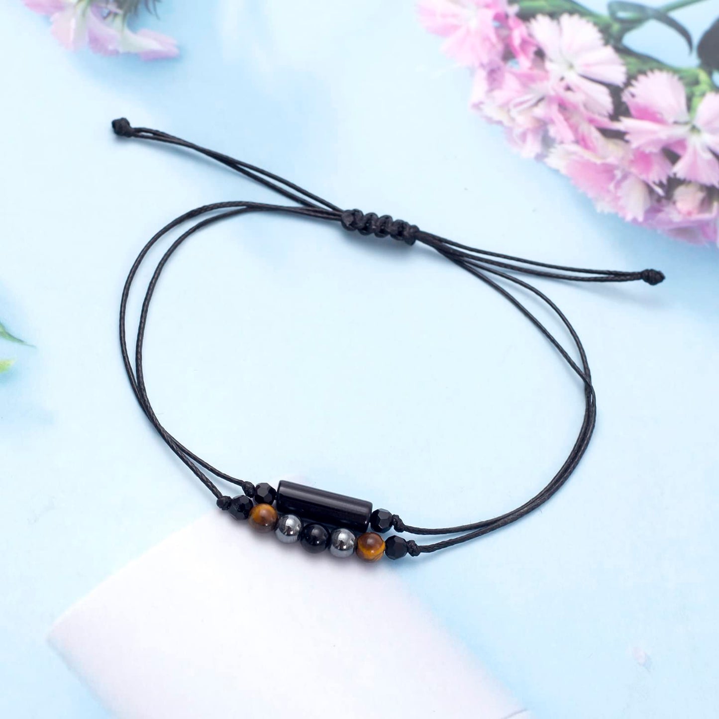 MTJAHPS Protection Bracelet, empath protection, black obsidian Crystals and Healing Stones Bracelet for Women ,Luck ,Anxiety and Stress Clam Bracelet (Protection)