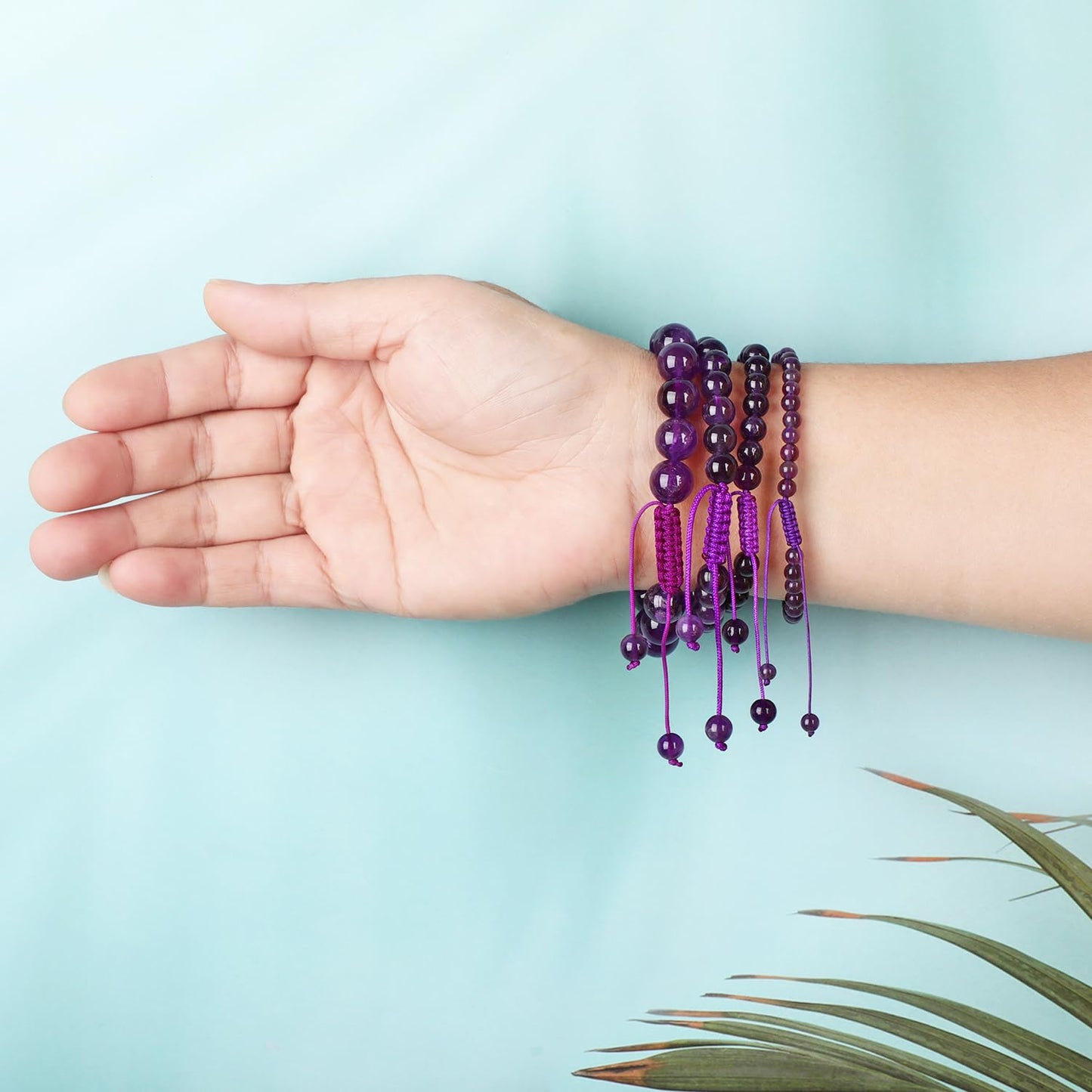 AD Beads 8mm Amethyst Bracelet - Stone of Love Guardian - Handmade Natural Stone Crystal Bracelet with Adjustable Macrame String - Yoga Healing Power Energy Gifts for Men and Women