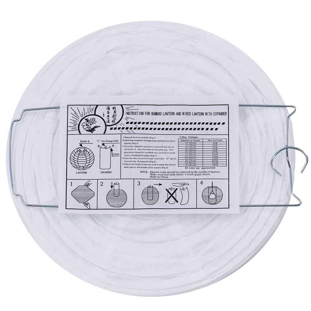 Supla 20 Pack Chinese White Paper Lantern Round 4” 6” 8” 10” 12” White Hanging Lanterns Wedding Party Decorations