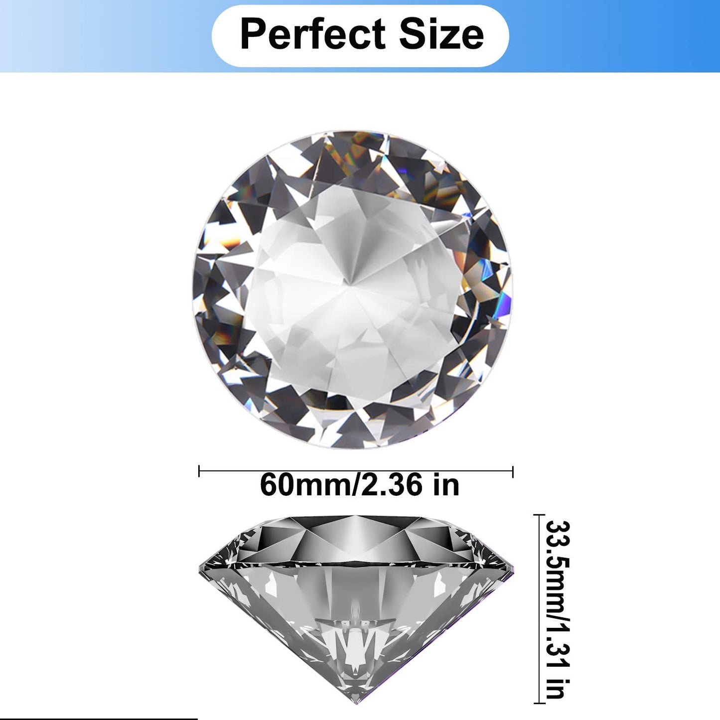 60mm(2.36 in) Large Crystal Diamond Paperweight with Stand Jewels Wedding Decorations Centerpieces Home Decor (60mm, Clear)