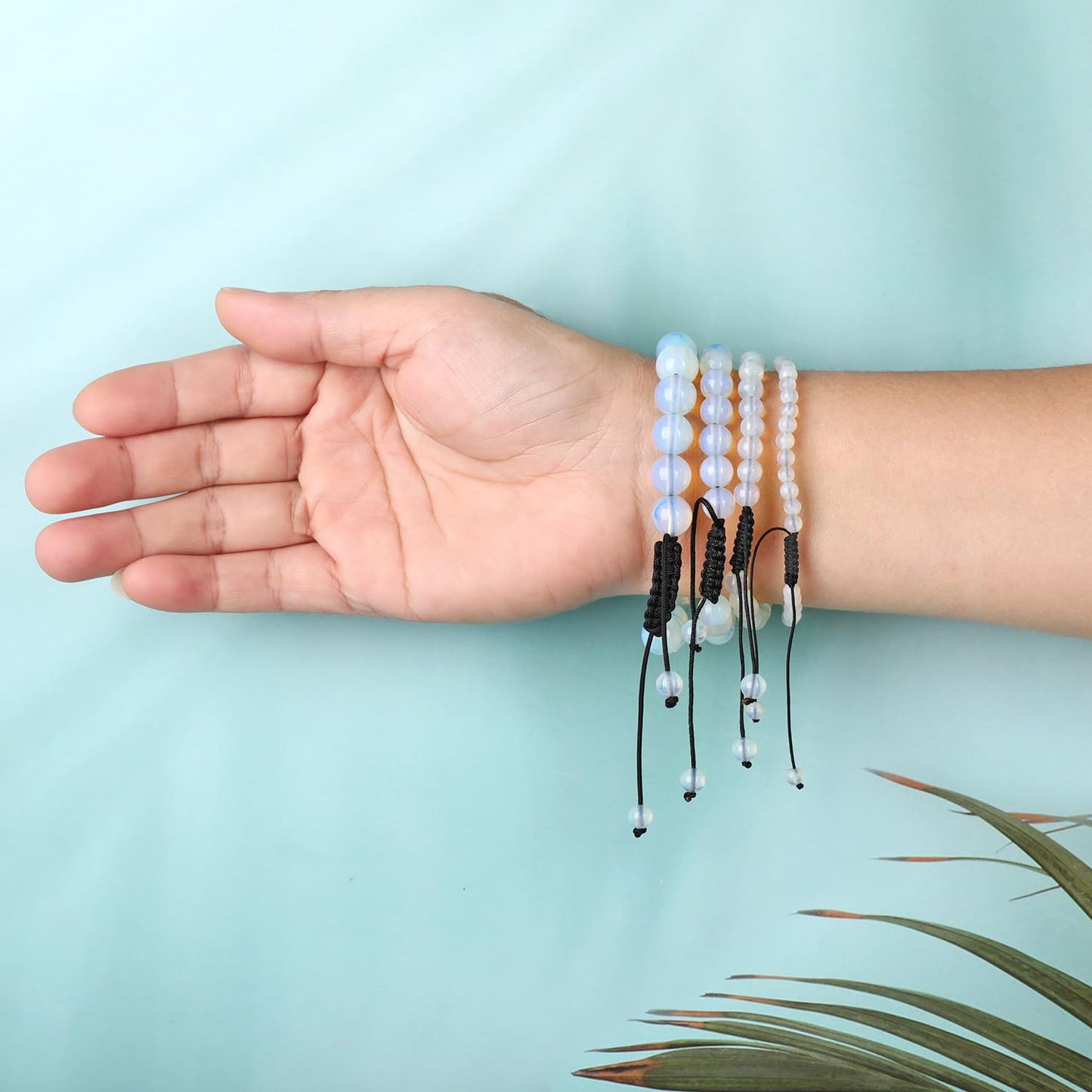 AD Beads 8mm Opalite - Self-Descovery - Handmade Natural Stone Crystal Bracelet with Adjustable Macrame String - Yoga Healing Power Energy Gifts for Men and Women
