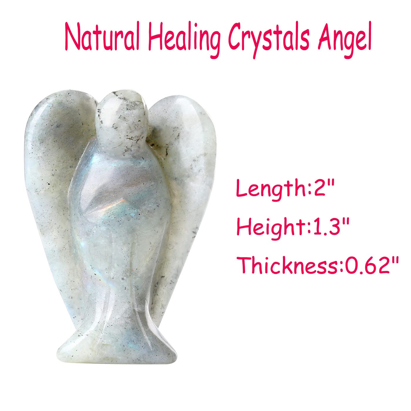 YATOJUZI 2" Crystal Angel Decor Labradorite Healing Polished Gift Stone Sculpture Statue Hand Carved Cute Figurines Gemstone Reiki Home Room Office Desk Decoration Guardian Angels Gifts for Women Men