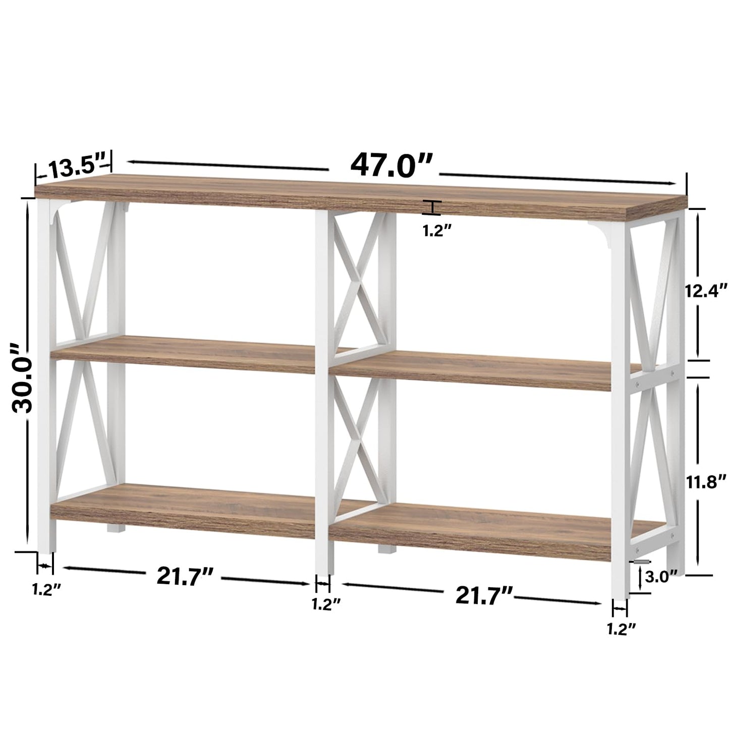 IBF Farmhouse Entryway Table, Wood TV Console Table, Rustic Metal Sofa Table, Industrial Hallway Tables with Storage Shelves, Modern Foyer Tables for Front Entry Way, White and Rustic Oak, 47 Inch