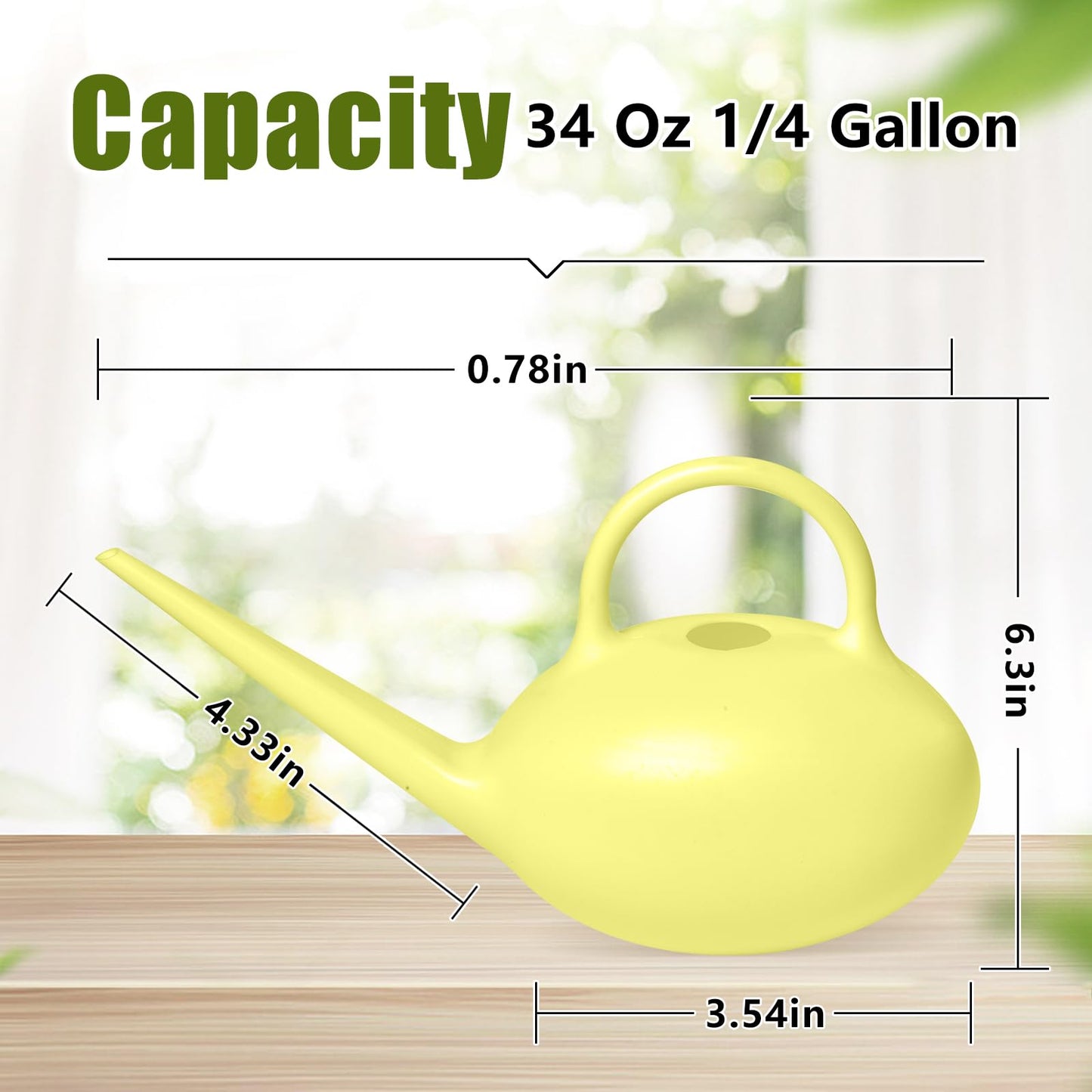 ZXJ Small Plastic Watering Can - 1/4 Gallon - for Home Plant Garden - Yellow