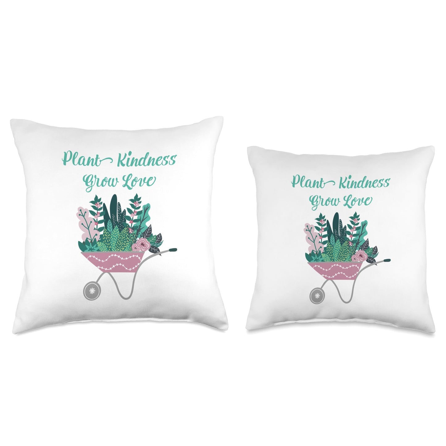 Plant Kindness Grow Love Whimsical Wheelbarrow Cute Gardener Throw Pillow