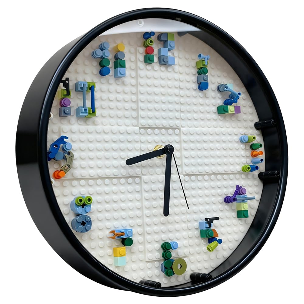 lycnufrewolf DIY Building Block Clock, Kids' Wall Clocks, Kids' Room Decorations, Wall Decor for Game Rooms and Children's Bedrooms, Creative, Cool & Cute Style, Boys' Birthday Gifts (White Frame)