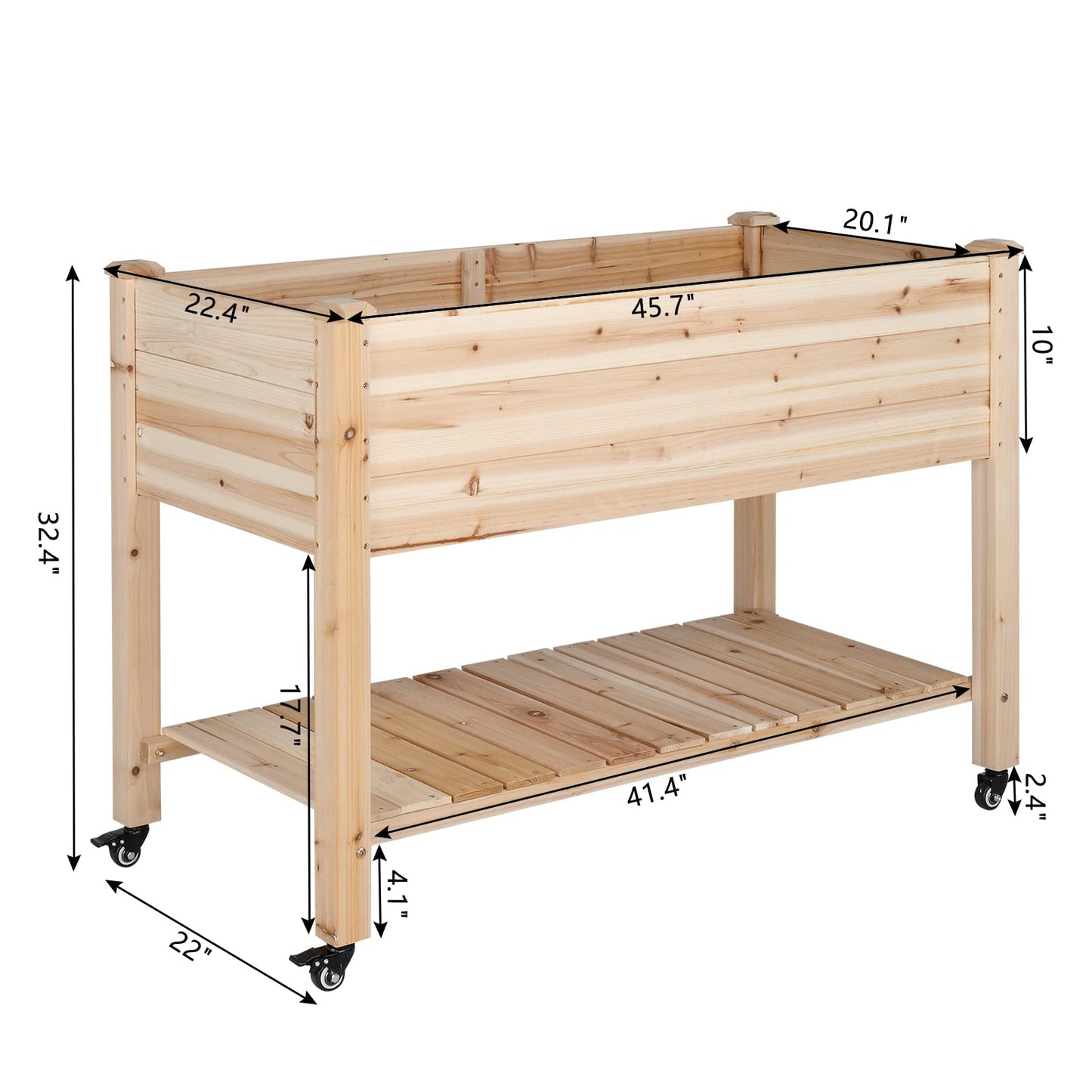 VINGLI 46×22×32 in Raised Garden Bed with Bed Liner, Heavy Duty Wood Elevated Planter with Legs for Vegetables Fruits Potato Onion Flower, Outdoor Sturdy Long Lasting Planter Box Kit (with Wheels)