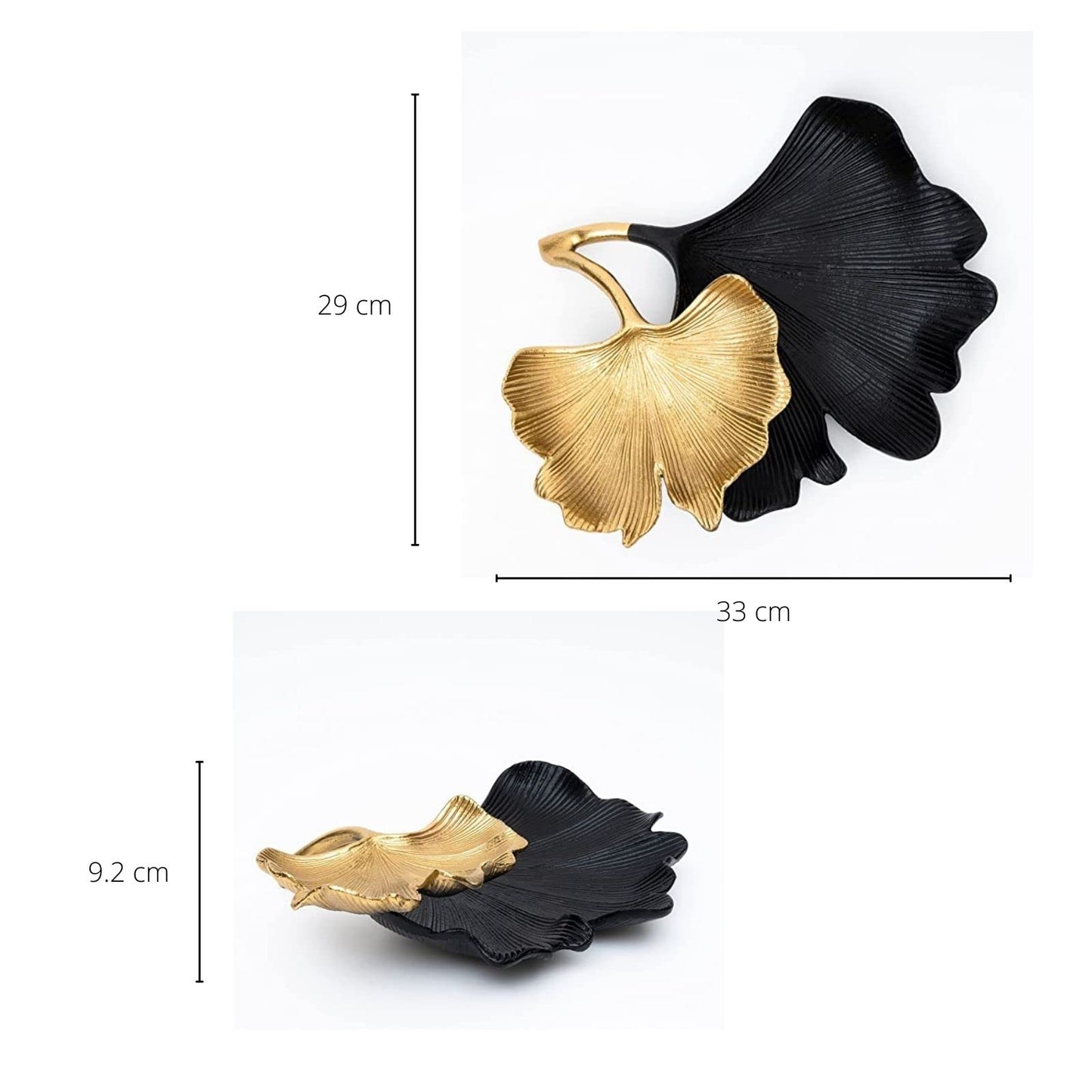 GUTE Large Decorative Black & Gold Ginkgo Leaf Tray for Serving Fruits, Appetizers - 2 Tier Centerpiece Home Decor Elegant Serveware Charchuterie Catch All for Entertaining, Wedding Gifts 11.5x13
