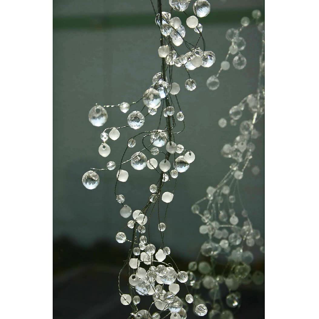 Galt International 192" Acrylic Crystal Diamond Garland Wire String Frosted & Diamond Cut Beaded Glitter Gem String Decorative Garland (Clear/White) (Set of 4x48-in)