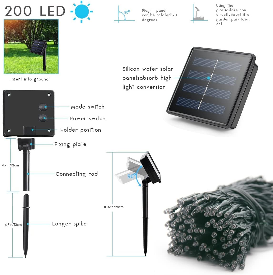 Solar String Lights 2 Pack, Outdoor Light Total 400 LED 144FT Solar Christmas Lights, 8 Modes Solar Lights Oudoor Waterproof for Tree Patio Yard Garden Christmas Parties Decoration (Warm White)