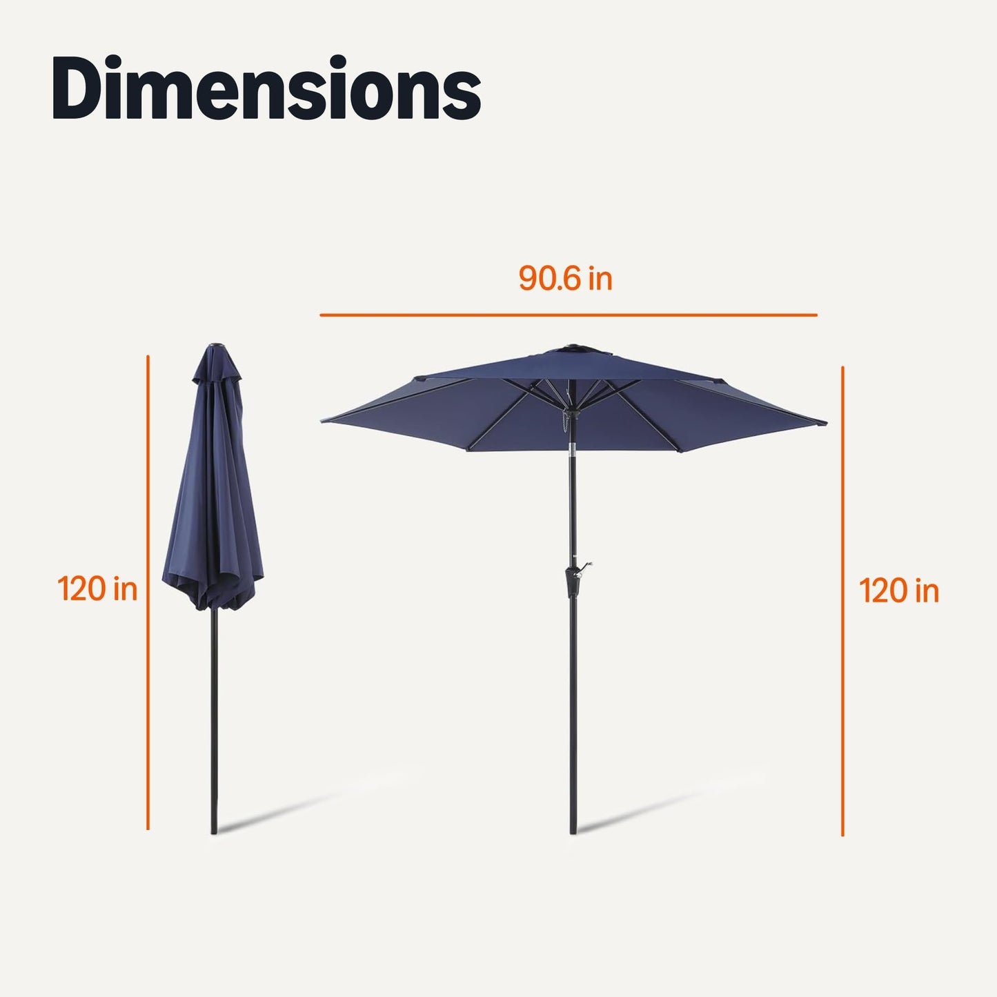 Amazon Basics Patio Umbrella with Crank Lift and Push Button Tilt, 10 Foot, Navy
