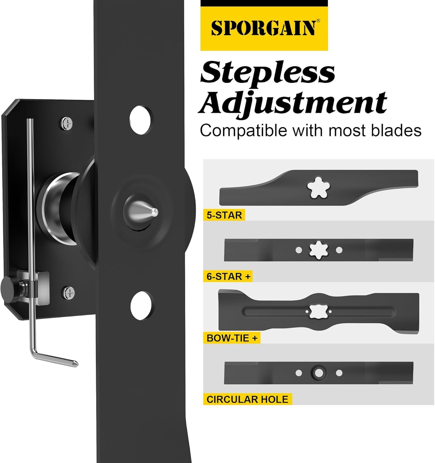 SporGain Lawn Mower Blade Sharpener & Lawn Mower Blade Balancer, 15°-45° Adjustable Mower Blade Sharpener and High Precision Magnetic Mower Blade Balancer for Many Types of Mower Blade, Black