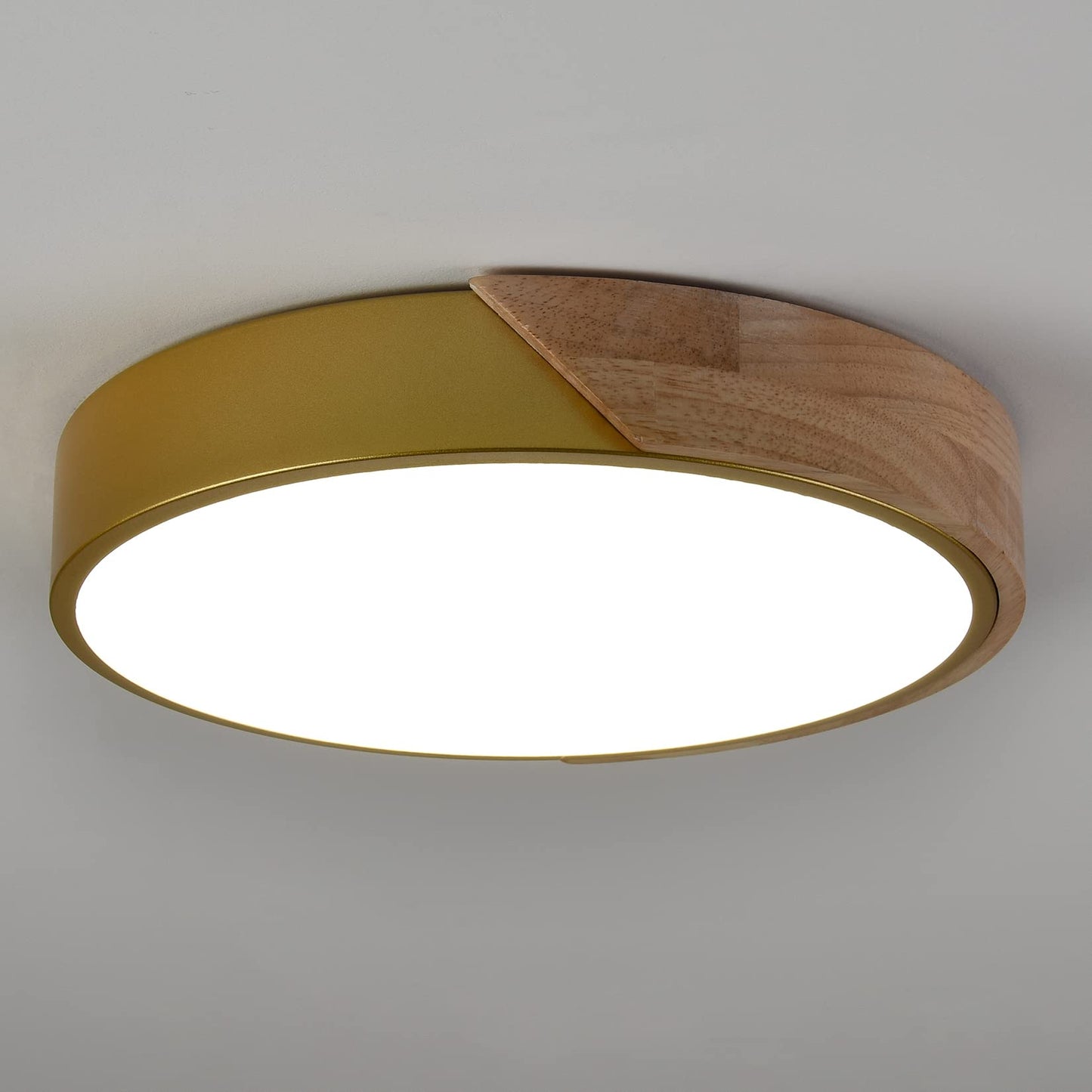 TEENYO Modern LED Flush Mount Ceiling Light 12 Inch Gold Low Profile Round Ceiling Light 2-Pack 4000K Wood Flush Mount Light Fixture for Hallway Bedroom Bathroom Foyer Entryway