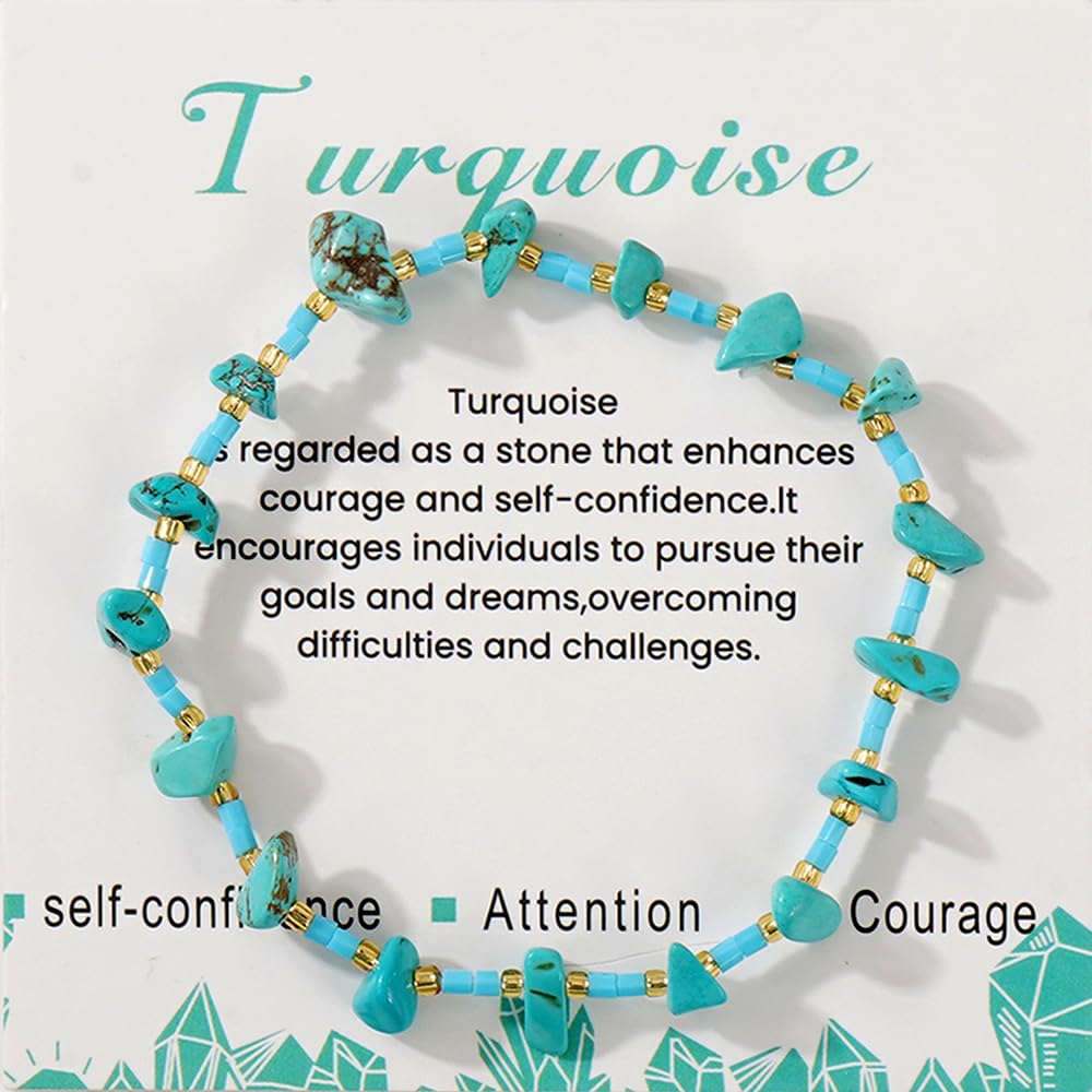 SHINUS BOHO Healing Natural Crystal Beaded Stretch Bracelet for Women,Handmade Boho Irregular Turquoise Energy Stones Attention Courage Bracelet Summer Beach Fashion Jewelry Gift Friendship