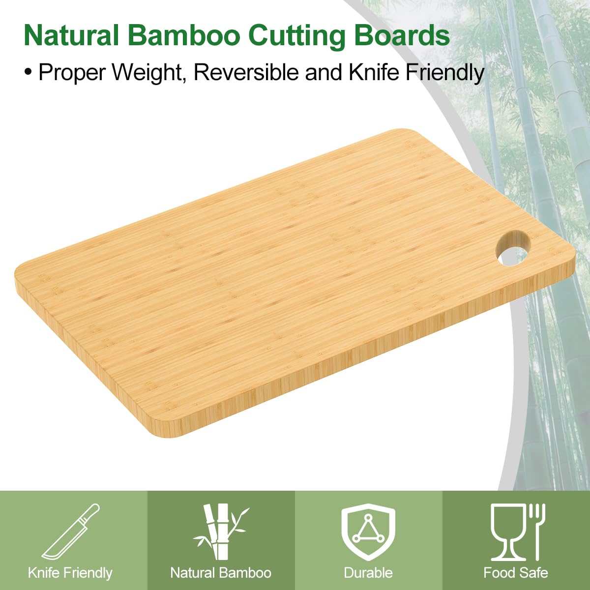 Viretang Wooden Cutting Boards for Kitchen, 15.3 * 8.7'' Knife Friendly Bamboo Cutting Board Lightweight & Durable Chopping Board with Hang Hole for Easy Storage & Clean, Large
