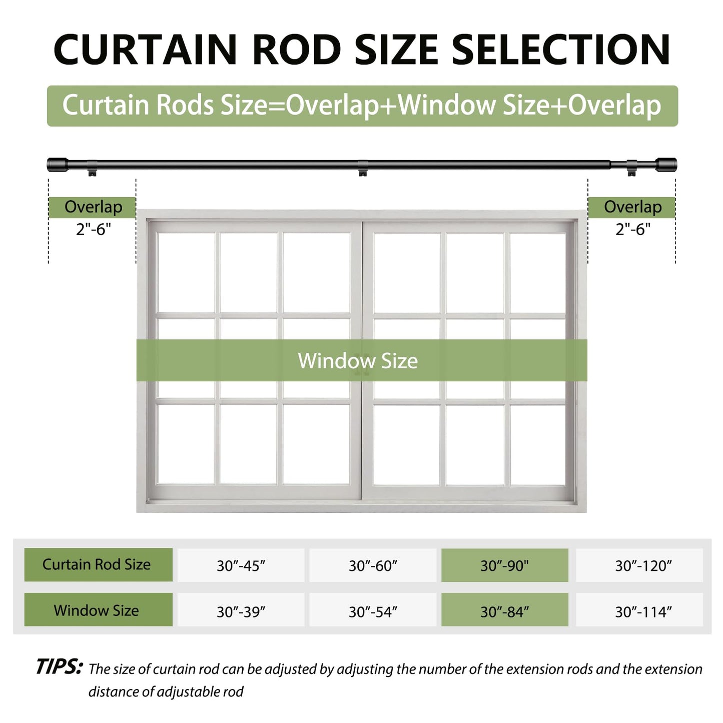 5/8” Diameter Curtain Rods 30-90 Inch, for 30-84 Inch Windows, Adjustable Splicing Black Curtain Rods for Windows with Brackets, Window Rod Long Small Curtains Rod