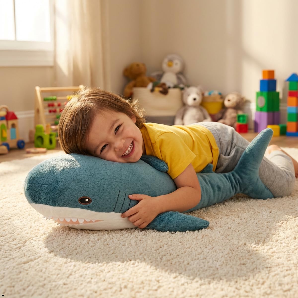 DongAi Plush Shark Toy Pillow, 31.4-inch Giant Shark Plush Animal Toy Super Soft and Cute Pillow Children’s Boys and Girls Room Decoration Bedtime Gift (80CM,Blue)