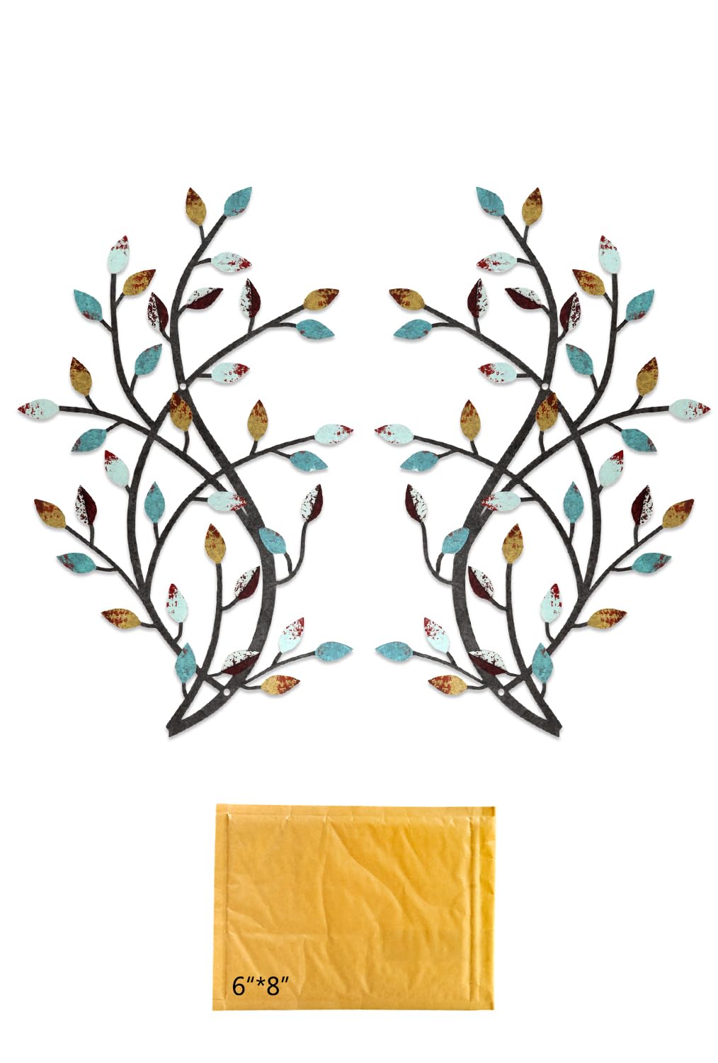 Meltset Metal Tree Leaf Wall Decor, Vine Olive Leaf Branch Wall Art, Wrought Iron Scroll Artwork, Decorative Wall Sculptures Above The Bed, Living Room, Hallway, Indoor and Outdoor(S/Farmhouse)