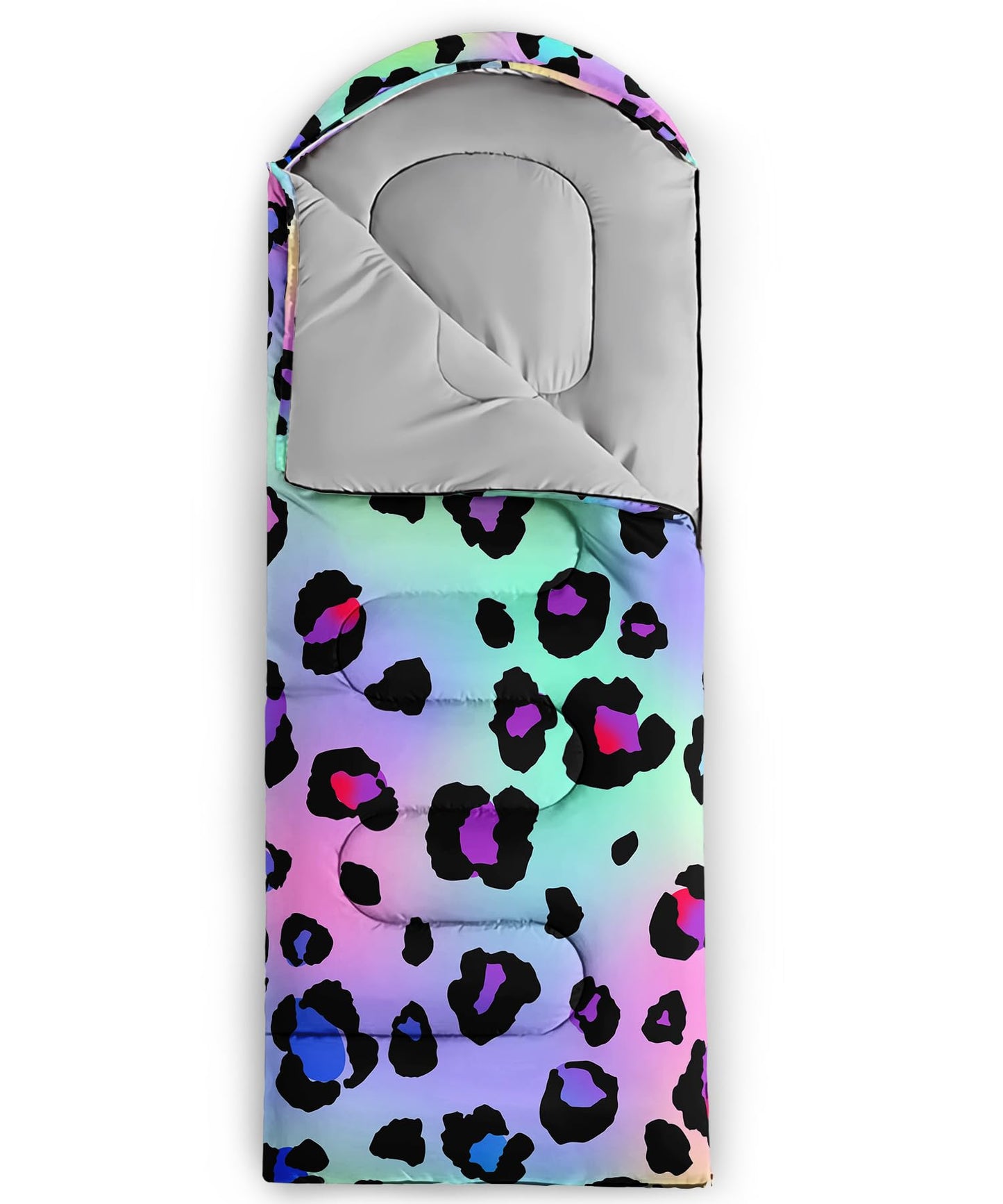 Axolotl Leopard Print Sleeping Bag for Kids Girls–Lightweight Warm Cold Weather Sleeping Bags,Waterproof Portable Sleeping Bag for Camping,Backpacking Camping Sleeping Bag,Kids Sleeping Bags,Rainbow
